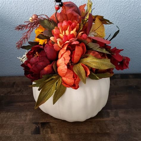 Silk Flower Arrangement Pumpkin Arrangement Fall Floral Etsy