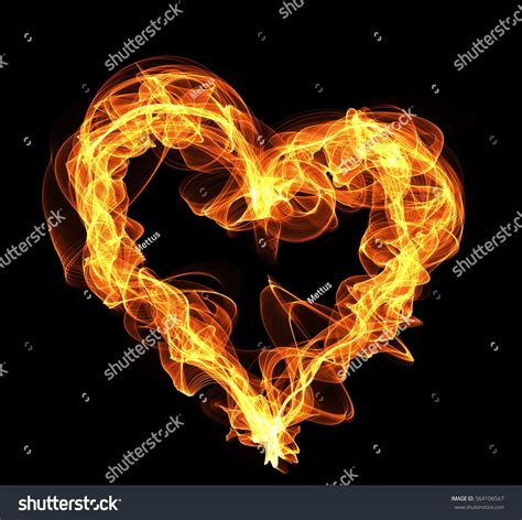 Heart Shape Fire On Black Background Stock Illustration 564106567