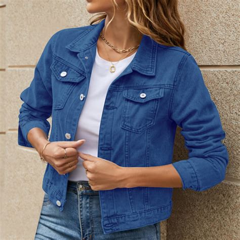 Conyumn Cropped Jean Jacket For Women Long Sleeve Short Denim Jacket Colored Casual Light Button