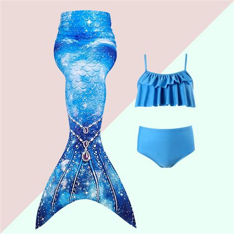 PatPat Girls Mermaid Tail Swimsuit Pcs Bikini Set With UV Protection