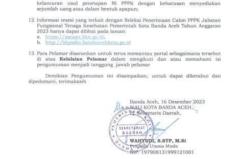 Tata Cara Penetapan NI Calon PPPK JF Tenaga Kesehatan Pemko Banda Aceh