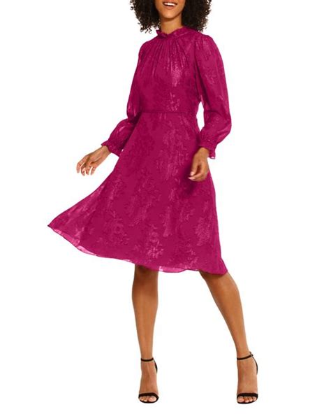 Maggy London Floral Metallic Jacquard Long Sleeve Midi Dress In Pink Lyst