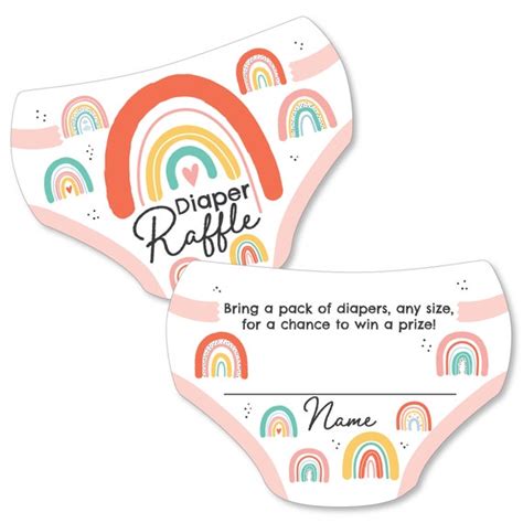 Hello Rainbow Diaper Shaped Raffle Ticket Inserts Boho Baby Shower