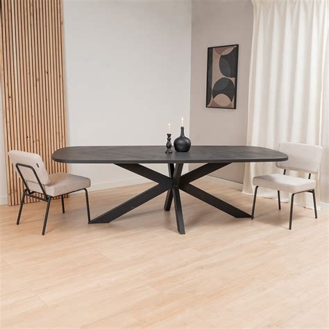 Esstisch Haley oval Fischgrät PVC schwarz 240 x 110 cm