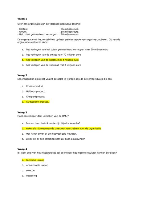 Proef Oefen Tentamen Vragen En Antwoorden Vraag Over Een