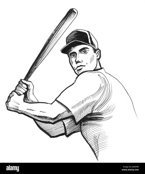 Baseball player. Retro styled ink drawing Stock Photo - Alamy