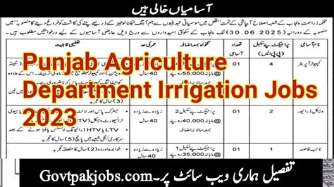 Agriculture Department Punjab Irrigation Latest Jobs Govtpakjobs