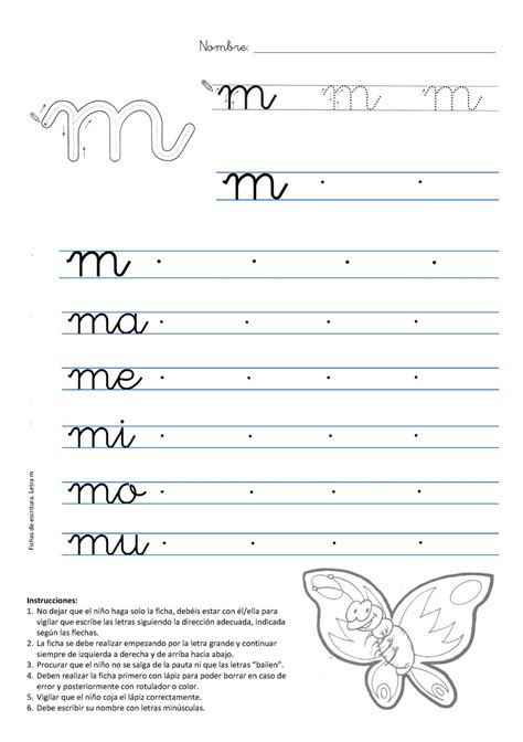 Caligrafia Letra M Mariposa Cursive Writing Practice Sheets