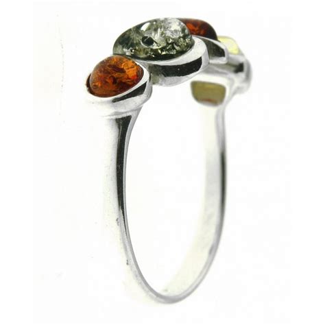 Bague Ambre Multicolore Sur Argent 925 Ref 42451