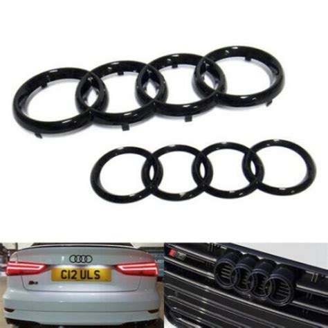 Audi Black Gloss Ring Front Grille Grill Rear Boot Trunk Rings Logo