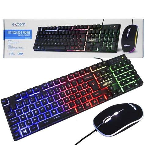 Kit Teclado Mouse Gamer Computador Pc Usb Abnt2 Iluminado Led Rgb Exbom