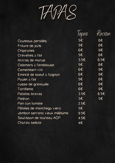 Menu At Restaurant Le Tapas Soif Agde