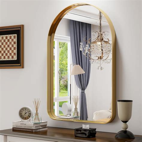 Amazon GLSLAND 20x30 Gold Arched Mirror Aluminum Alloy Frame