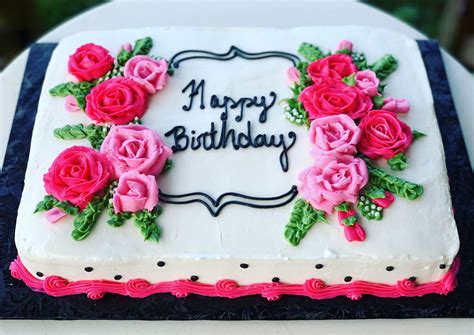 Pink Flowers Sheet Cake | Sheet cake designs, Birthday sheet cakes, Cake designs