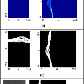 a Approximate fovea location and rectangular window (step 1), b spatial ...