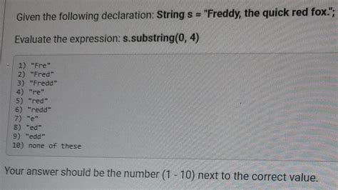 Solved Given The Following Declaration String S Freddy Chegg