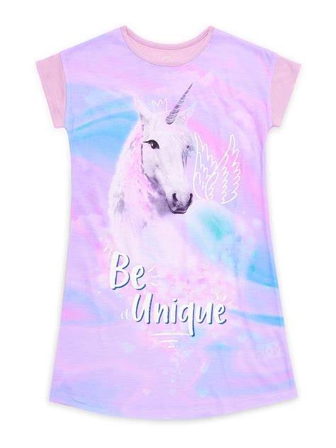 Wonder Nation Girls Unicorn Short Sleeve Sleep Gown Sizes 4 18 Plus