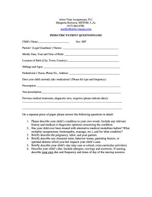 Fillable Online PEDIATRIC PATIENT QUESTIONNAIRE Fax Email Print PdfFiller