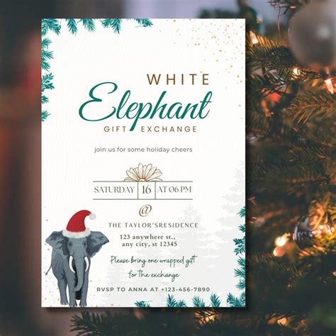 White Elephant Party Invitation Template Editable Party Invitation Secret Santa Christmas