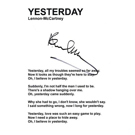 The Beatles: Paul McCartney signed Yesterday Lyrics