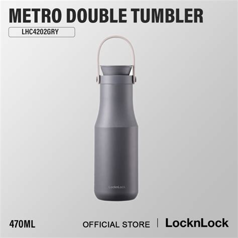 LocknLock Metro Double Tumbler Botol Minum 470ml LHC4202GRY Grey