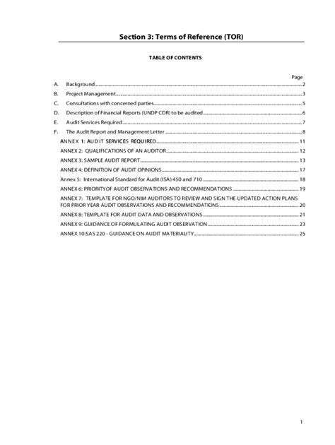 Fillable Online Project Management Terms Of Reference Tor Template