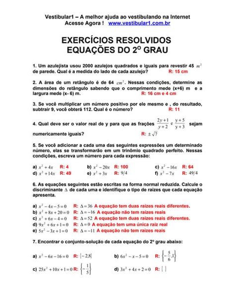 Exercicios Resolvidos Equacao 2 Grau 0 Pdf