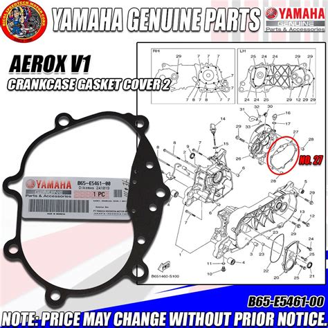 Aerox V Crankcase Gasket Cover Ygp Genuine B E