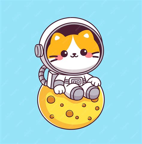 Premium Vector Cute Cat Astronaut Sitting On The Moon Mascot Cartoon