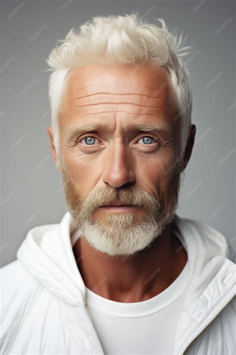 Premium Ai Image Man White Hair Beard Wearing Jacket Still Two Tone