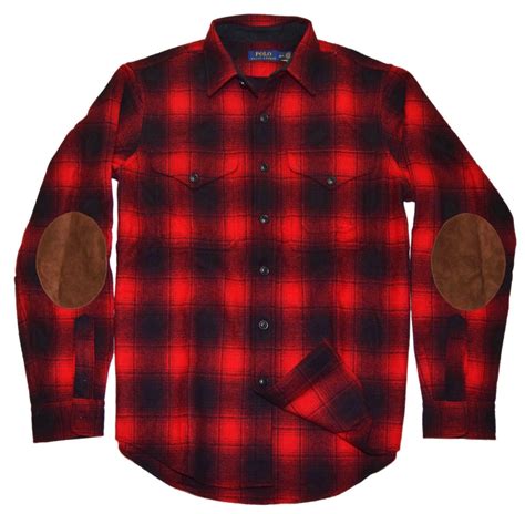 Polo Ralph Lauren Mens Wool Flannel Elbow Pad Shirt Plaid Red Black Medium Ebay Link Plaid