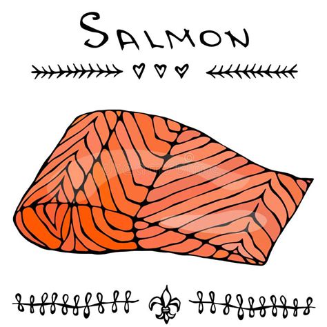 Image Steak Of Red Fish Salmon For Seafood Menu Ink Vector