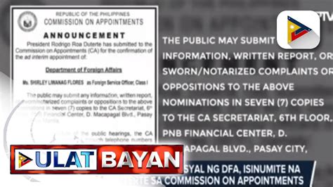 Pangalan Ng Isang Opisyal Ng Dfa Isinumite Na Ni Pres Duterte Sa