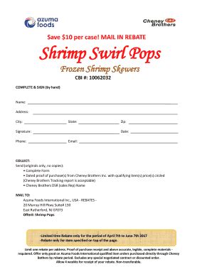 Fillable Online Save Per Case Mail In Rebate Shrimp Swirl Pops Fax