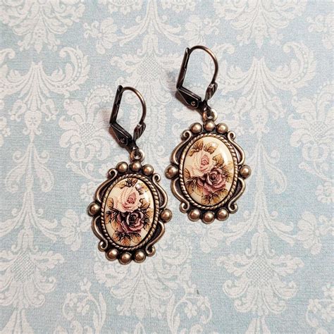 Victorian Earrings Rose Cameo Earrings Earrings for Women - Etsy