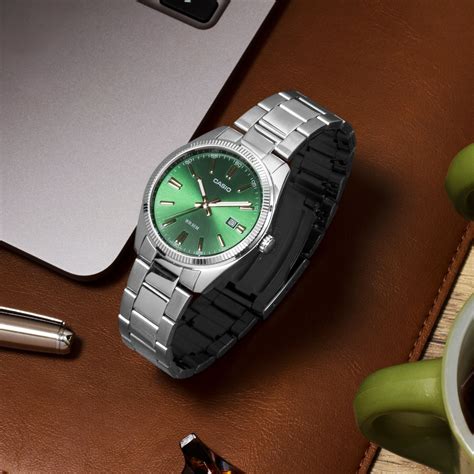 MTP1302D 3AVT Green Dial Stainless Steel Watch CASIO