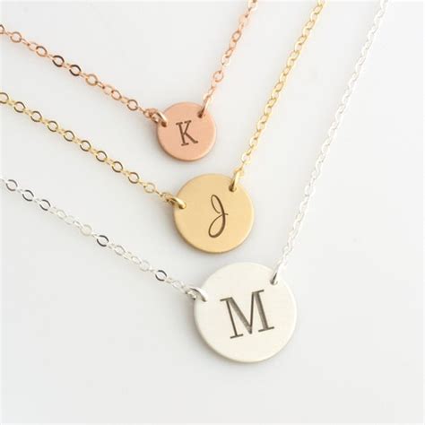 Personalized Disc Necklace Gold Initial Necklace Engraved Etsy