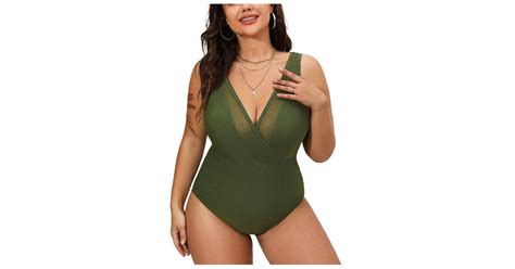 Cupshe Essential Space Mesh Cutout Plus Size One Piece Swimsuit In Green Lyst