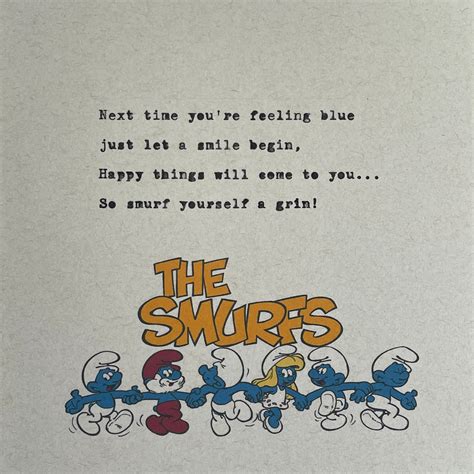 Smurfs Theme Song Vintage Cartoon Lyrics Handtyped Quote, Wall Art ...