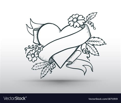 Heart banner drawn for love Royalty Free Vector Image