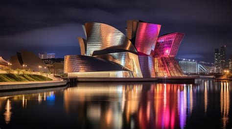 Premium AI Image | Night view of Guggenheim Museum Bilbao