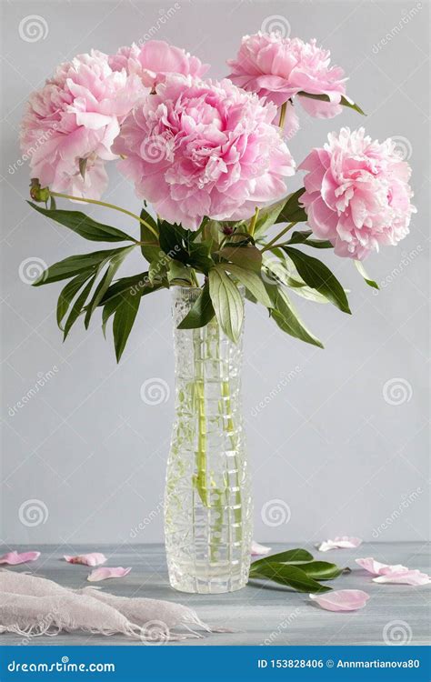 Bouquet Of Pink Peony Flowers In A Vase Stock Photo Image Of Spring