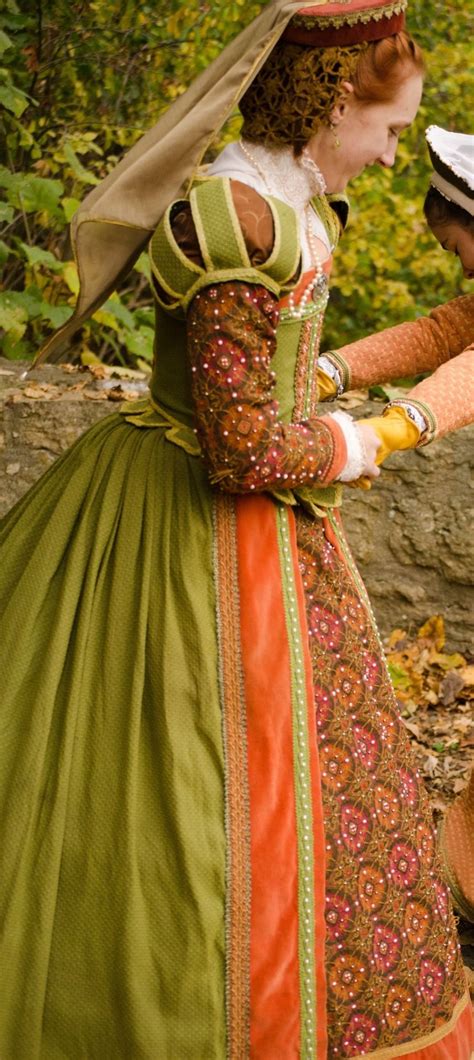 Tudor Costume — Elizabethan Green and Orange Gown (Stronghold Olde ...