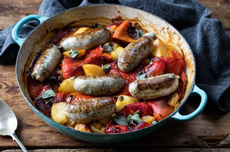 Wild Garlic Sausages Peppers Potatoes And Oregano Recipe