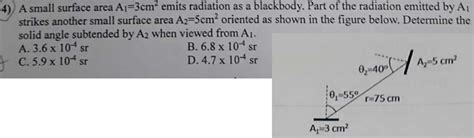 Solved A Small Surface Area A1 3 Cm2 Emits Radiation As A Chegg