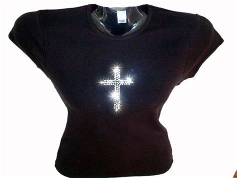 Religious Cross Swarovski Rhinestone Sparkly T Shirt