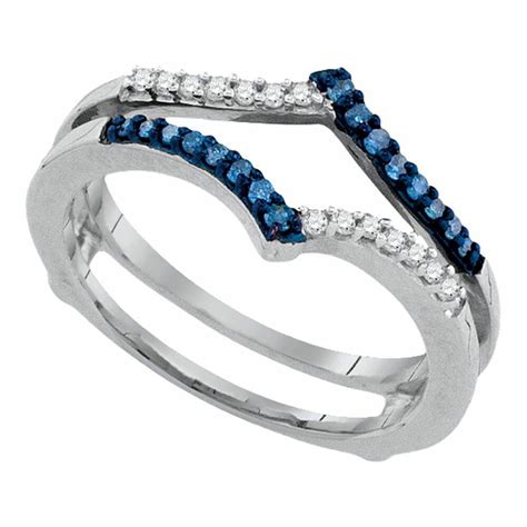 10kt White Gold Round Blue Color Enhanced Diamond Enhancer Wedding Band