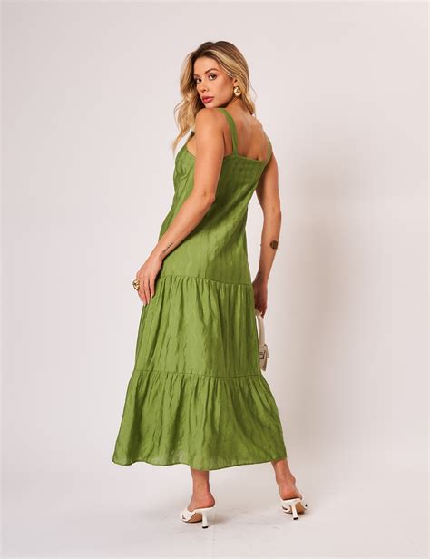 Vestido Midi Viscose Verde Grama Unique Chic