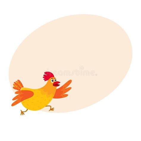 Funny Cartoon Red And Orange Chicken Hen Rushing Hurrying Somewhere