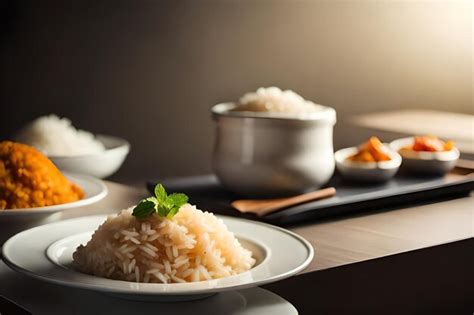 Premium AI Image | a table with rice, rice, and a pot of rice.